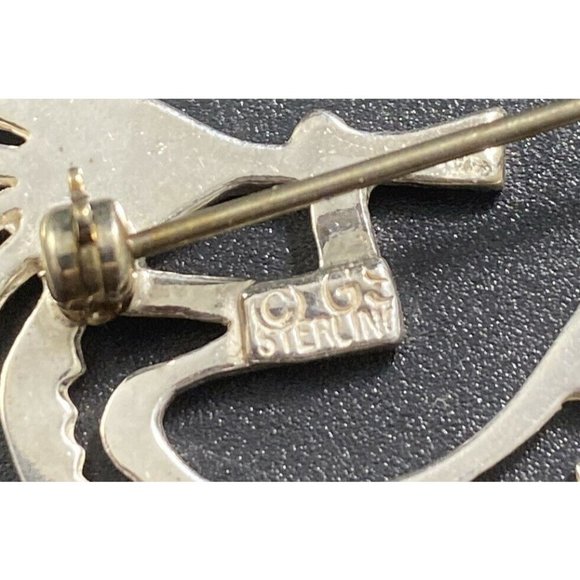 Navajo Glenn Irene Sandoval Kokopelli Dancer Brooch Sterling Silver Signed GS - Picture 4 of 5